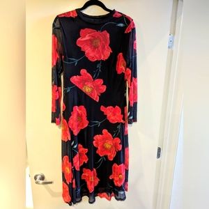 EUC Enfocus Studio Poppy print mesh, long sleeve, high neck midi dress size 8